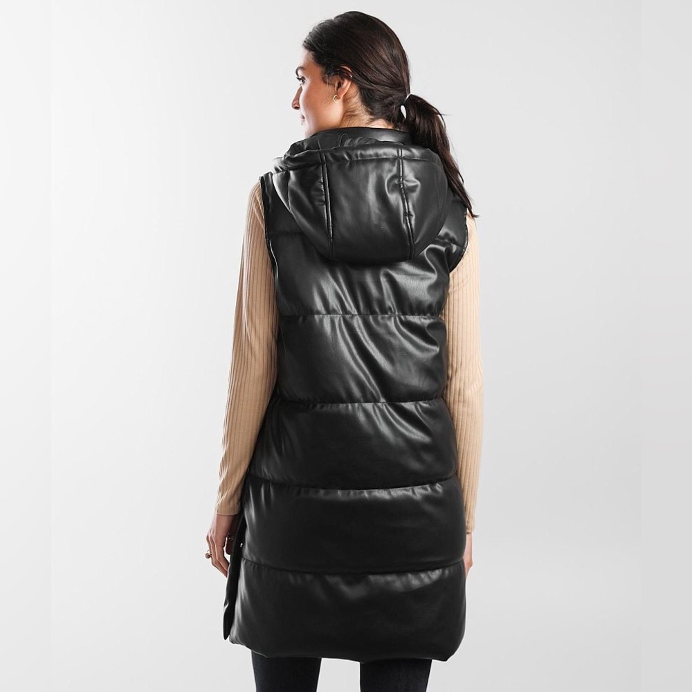 Vigoss Long Black Puffer Vest with Zipper Pockets Size M - Picture 6 of 12